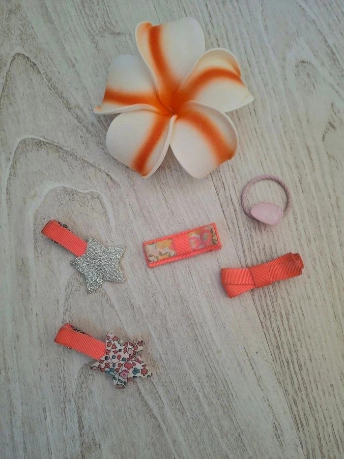 🌺 Superbe lot d’accessoires cheveux d’été fille rose/orange/blanc 🌺